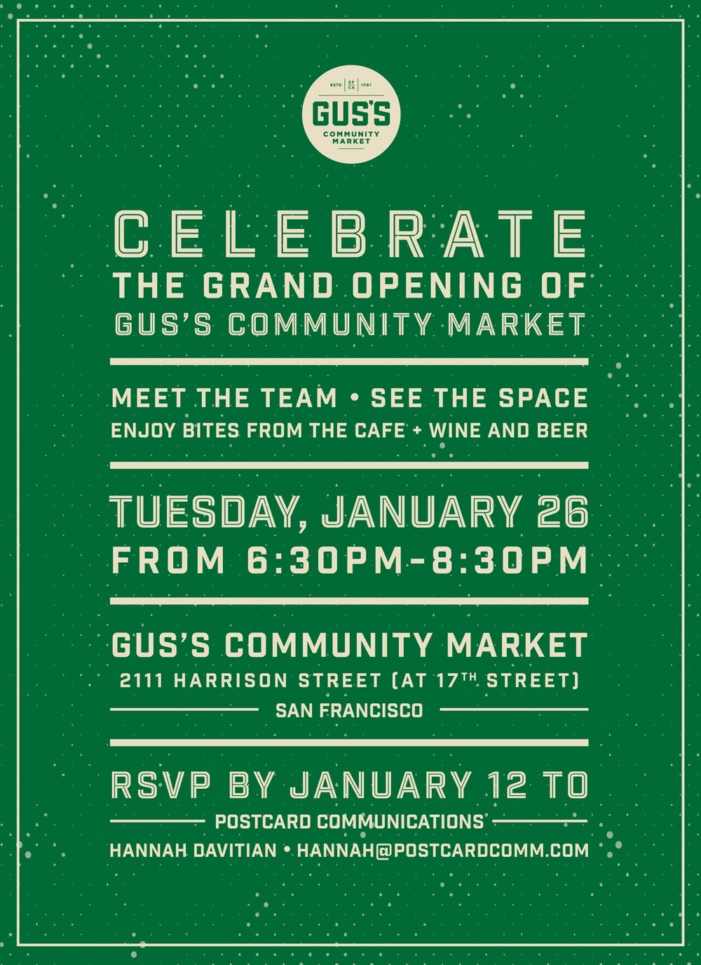 Gus's Opening Party General Announcement