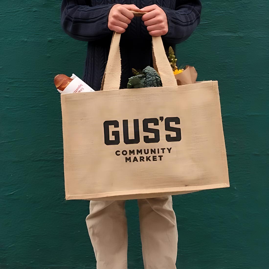 Gus’s Market Burlap Tote Bag