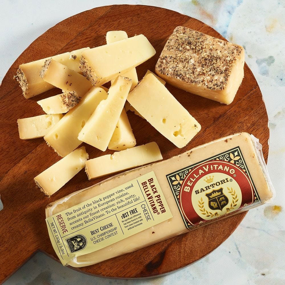 Black Pepper BellaVitano Cheese on serving board