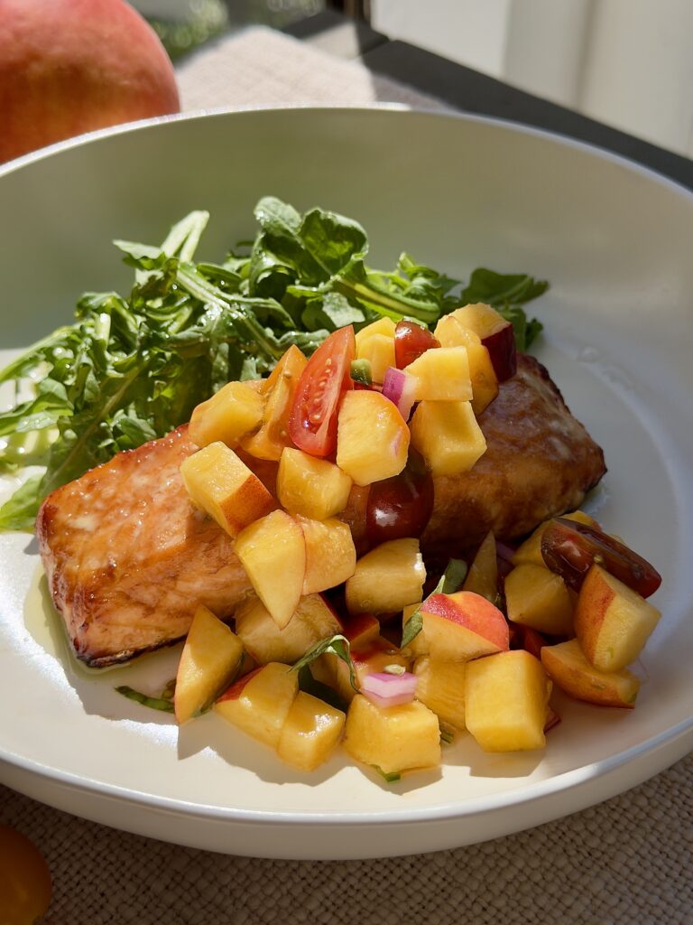 Pan-Seared Salmon With Fresh Peach &Amp; Tomato Salsa